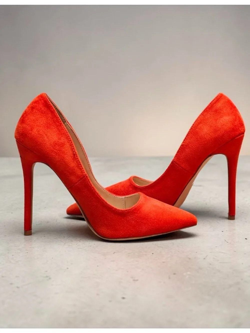 Orange Faux Suede Pointed-Toe Stiletto Heels Womens